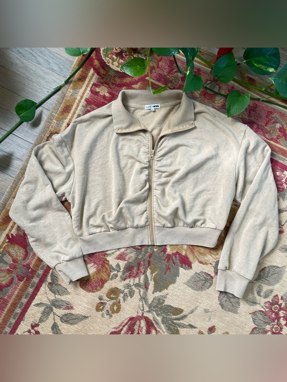 Fashion Nova Camel Cropped Ruched Bomber Style Jacket